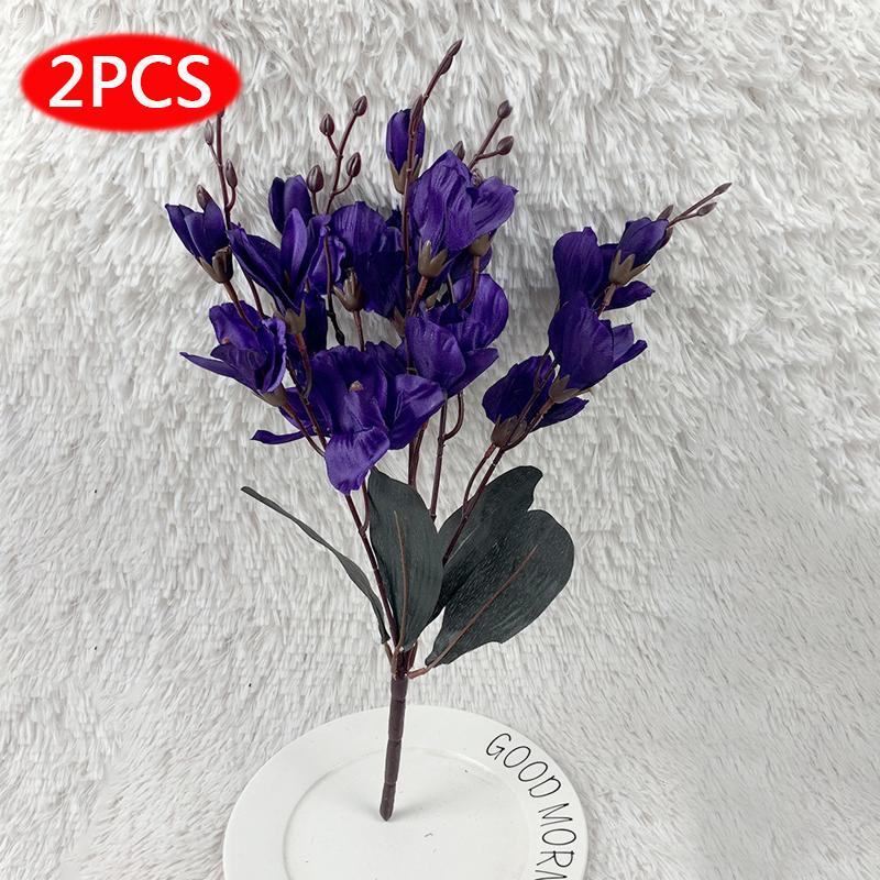 

2шт 20 голов шелковые искусственные поддельные цветы букет домашний сад свадебный декор темно-синий