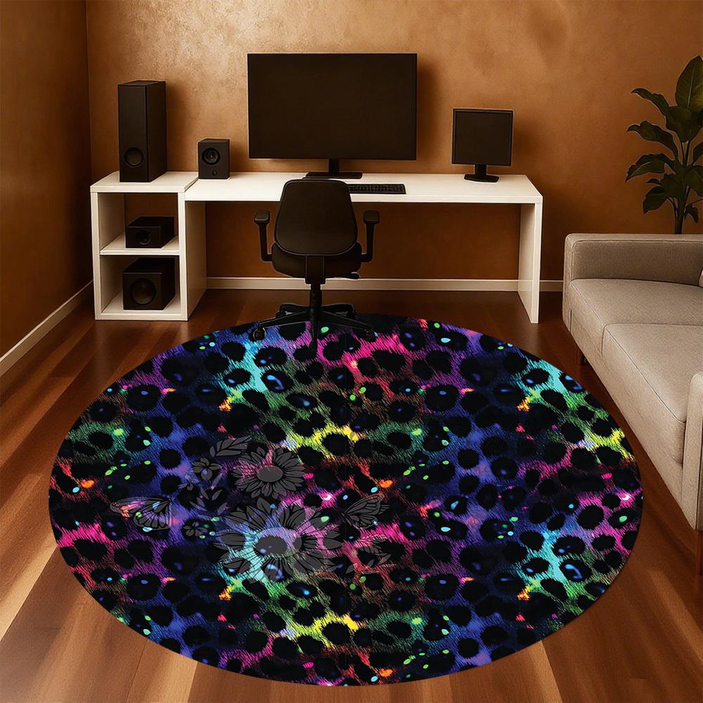 1pc Floral Butterfly Round Chair Mat Area Rug - Non-Slip, Floor Mat for Office, Bedroom, and Indoor Decor -1002169