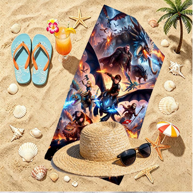 How to Train Your Dragon Print Beach Towel, Versatile Lightweight Absorbent Beach Towel for Pool Surf Yoga Bathroom, Perfect Birthday Holiday Gift