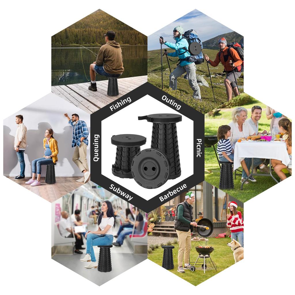 Praktischer faltbarer Teleskop-Hocker mit verstellbarer Höhe und Griff, geeignet für Angeln im Freien, Camping, Picknick und Reisen