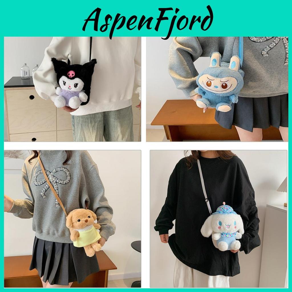 Small Cartoon Plush Dog Crossbody Bag For Women With Zipper Closure And Inner Pocket