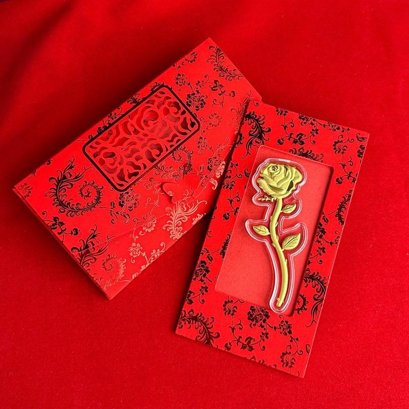 Golden Rose Red Envelope Gift Box - Creative Festival, Valentine’s Day, Wedding Party Favors, High-Grade Hot Stamping.