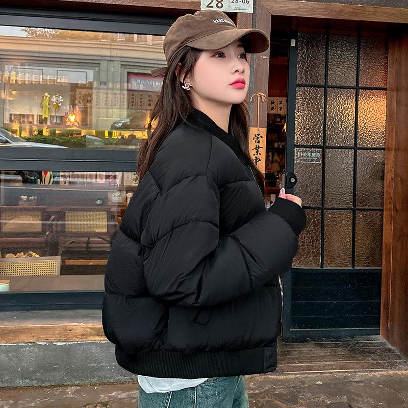 

Baseball jersey cotton-padded women s new stand-up collar loose and versatile warm women s cotton-padded jacket light and warm M