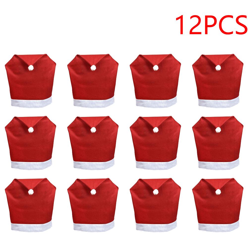 Kerstdecoratie Tafel Eten Rood Stoelhoes 2025 Nieuwjaarsfeest Sfeer Benodigdheden Rood Vlies Santa Hoed Stoel Rugleuning Hoes