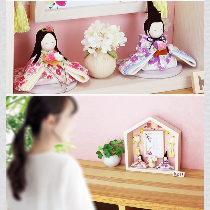 Osaka Choseido Hina Compact Personalized Wooden Tag Included Chirimen Chirimen Hina Koti Flower Emperor and Empress Ornament Doll, Mini, (Sent