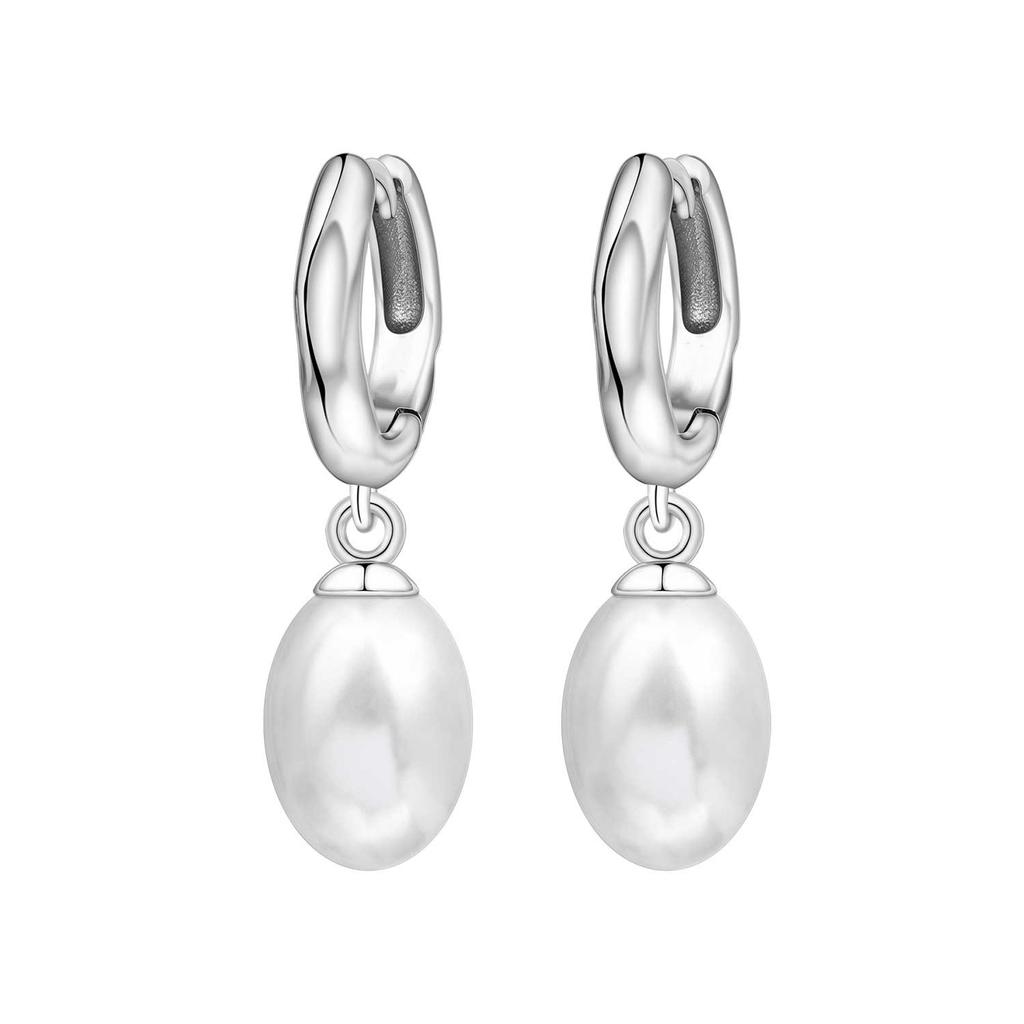 S925 Silver Simple Colored Stone Hoop Earrings For Women Fashion Versatile Jewelry Accessories