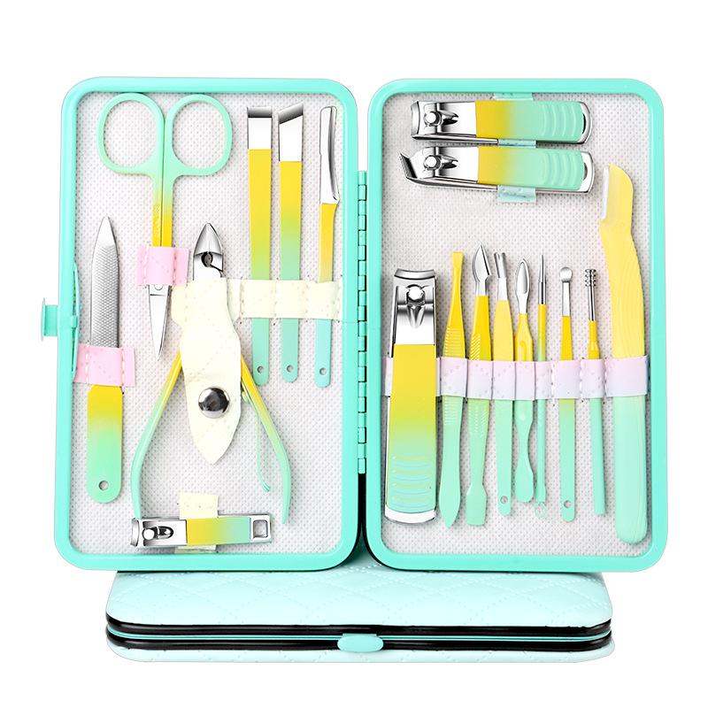 18-Piece Gradient Yellow-Green Manicure & Pedicure Tool Set with Nail Clippers and Cuticle Scissors