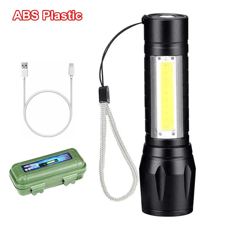 Mini LED Flashlight COB+XPE Portable Torch USB Charging Camping Lantern Zoomable Focus Light Tactical Flashlight with Pen Clip