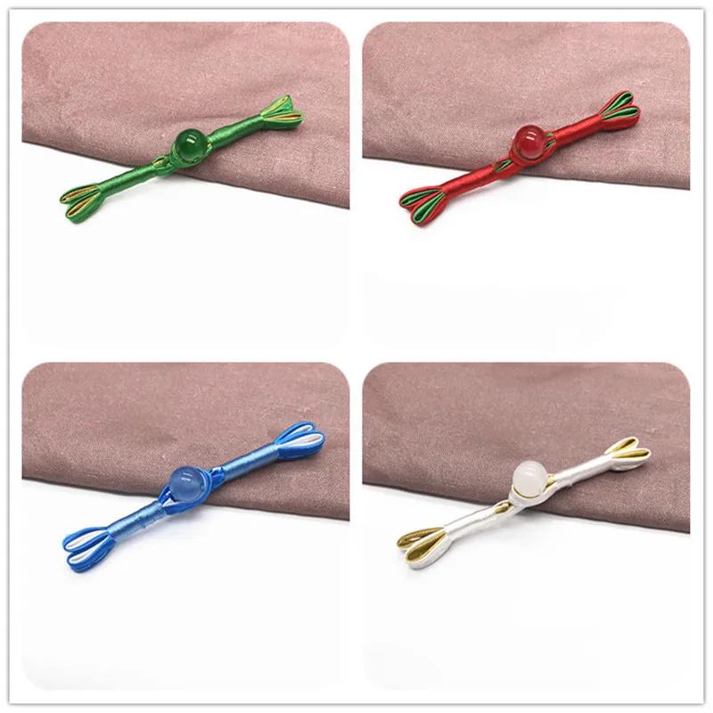 Imitation Jade Beads Cloth Button, Chinese Frog Closure Buttons, Knot Fastener, Decorative Cheongsam, 5 Pairs