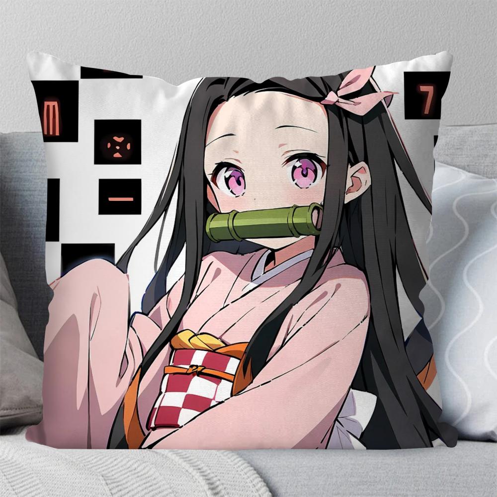 1Pc Nezuko Animation Demo Slayer Blade Pillow Case Square Pillow Bedroom Sofa Leisure Comfortcarlivingroom Home Decoration 40X40
