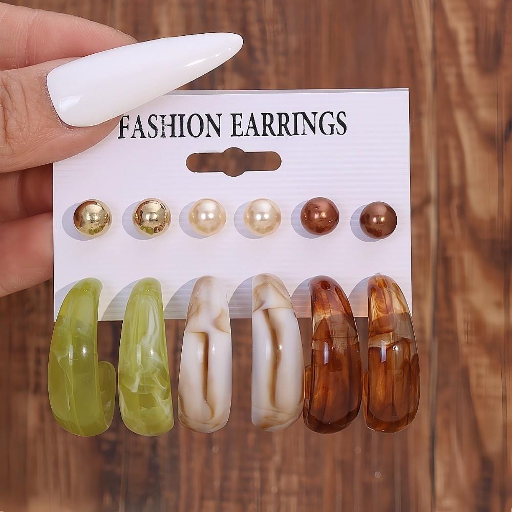 6pairs Elegant Chunky Water-drop Drop Earrings Matte Finish Luxury Teardrop Hoop Eardrop Bead Glossy Stud Earring Gift