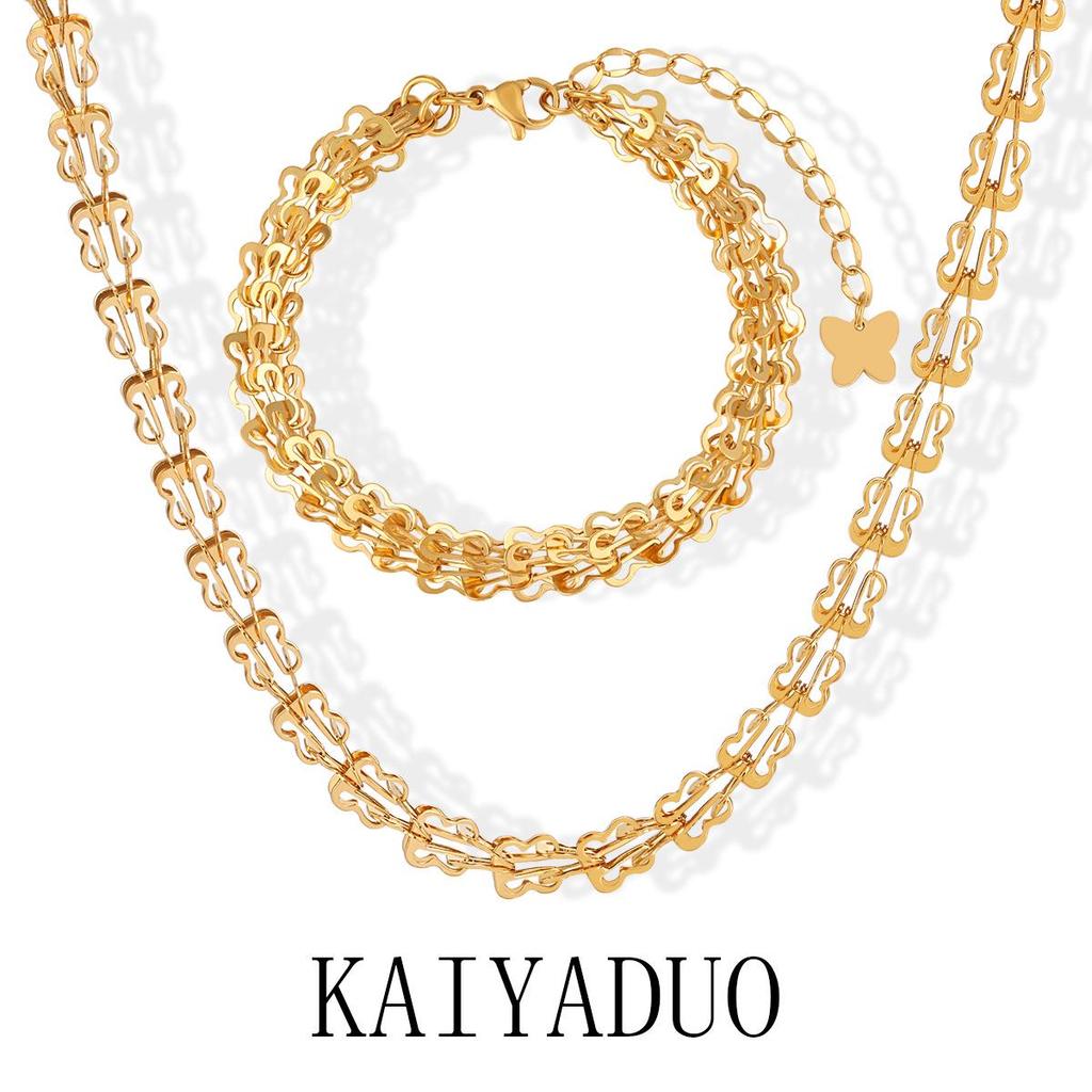 European & American Ins-Style High-End Light Luxury Butterfly Necklace & Titanium Steel Bracelet Set