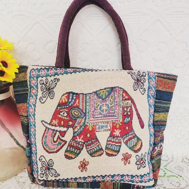 Canvas bag, women's large-capacity double-sided embroidered animal handbag, mommy bag, go shopping, handbag