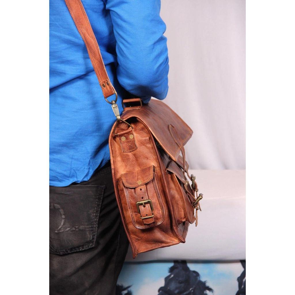 Men's Real Leather Vintage Laptop Messenger Handmade Briefcase Bag Satchel