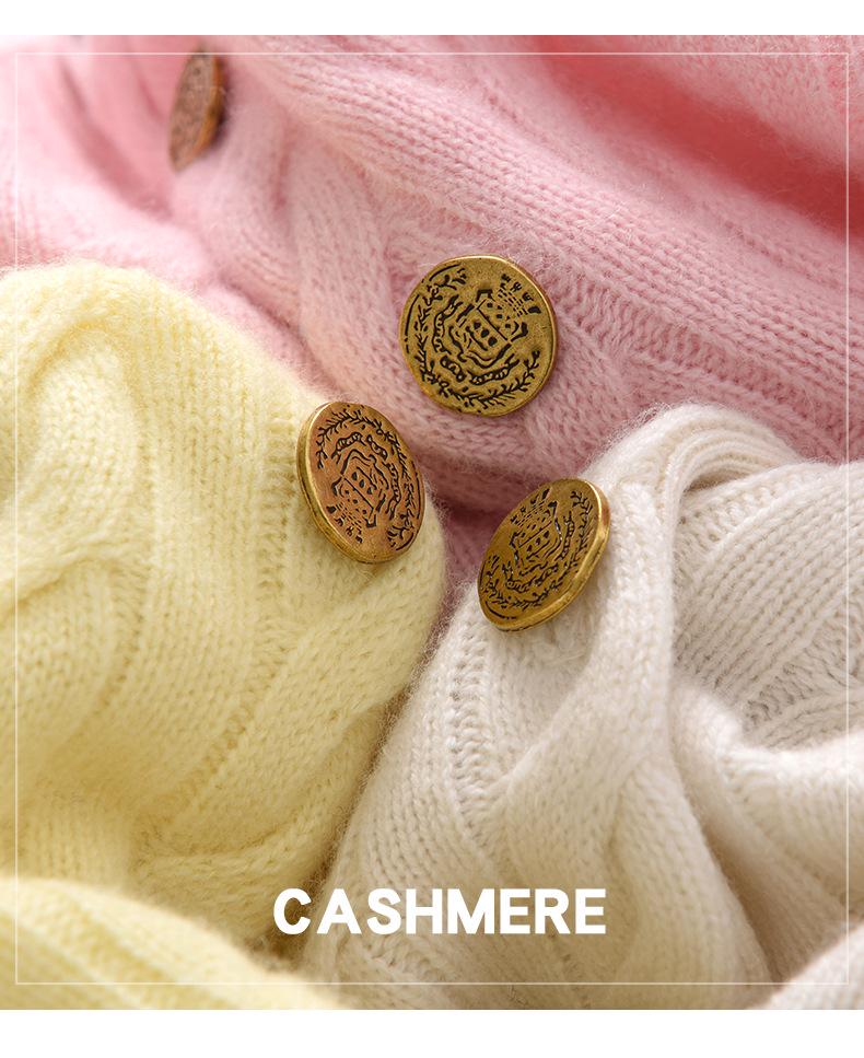 Women's Heavy Cable Knit Cashmere Cardigan - Round Neck, Long Sleeve, Autumn/Winter Style Sweater Coat