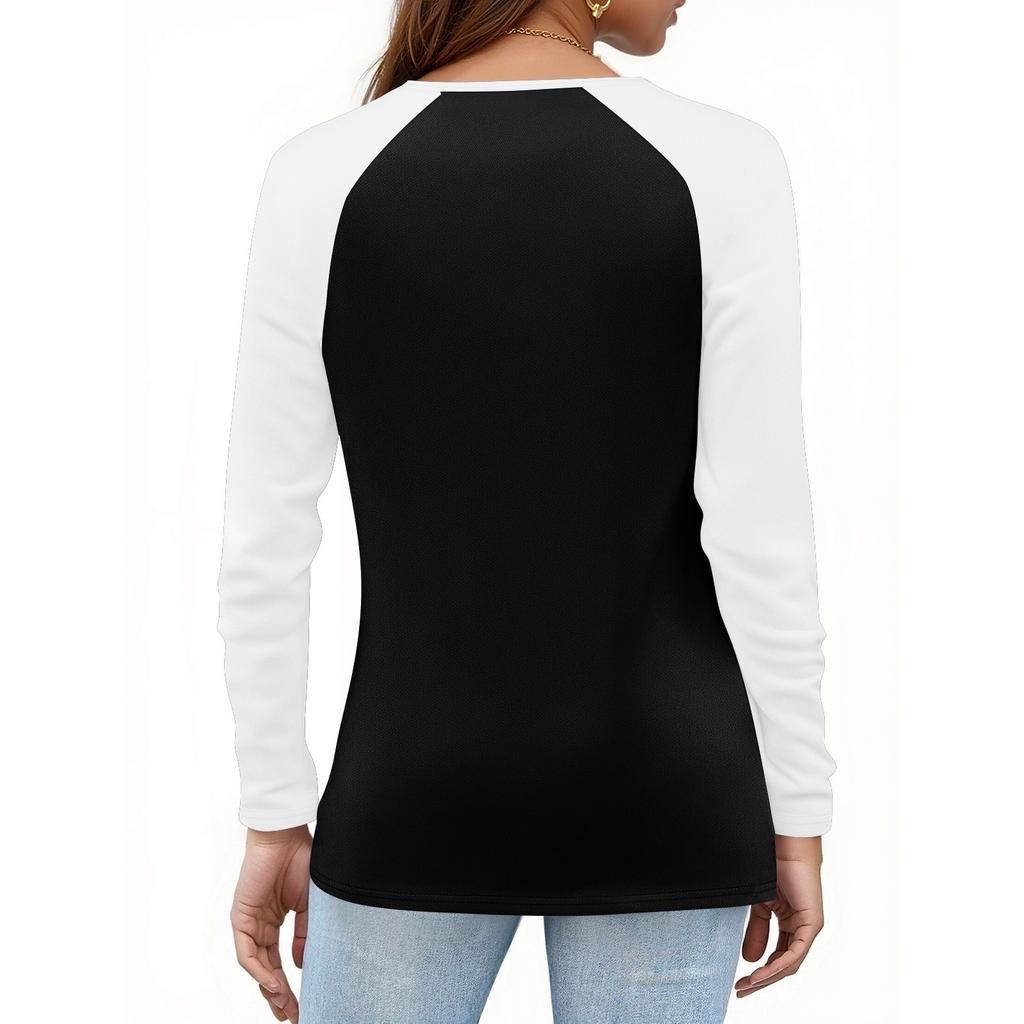 Damen T-Shirt Colorblock Knopf Langarm Täglich Wochenende Mode Basic V-Ausschnitt Reguläres Oberteil