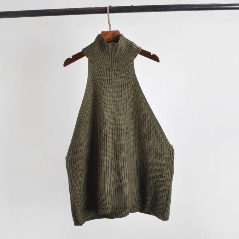 

2021 Fall and Winter New Arrival Half Turtleneck Halterneck Plus Size Loose Version Fashion Wind Thick Thread Sweater Vest Female Army Green All yards