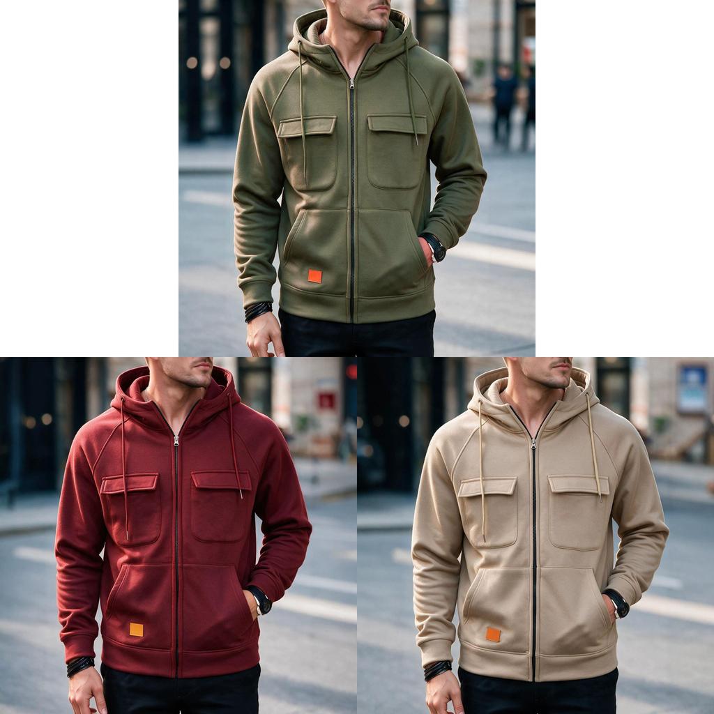 American Style Hoodie With Zipper Pockets For Casual Men Spring Autumn Wear