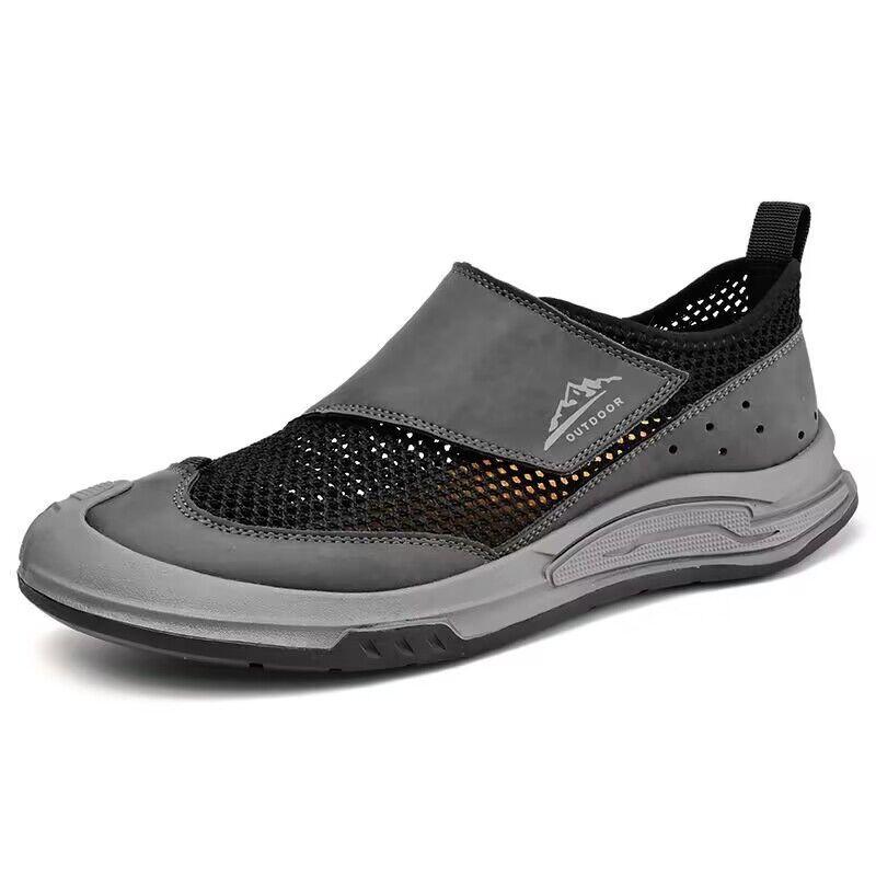 

Літнє чоловіче взуття, дихаюче туристичне взуття, нове чоловіче взуття для відпочинку на свіжому повітрі з порожнистою сіткою Персоналізовані модні туфлі на липучках Standard shoe size чорний