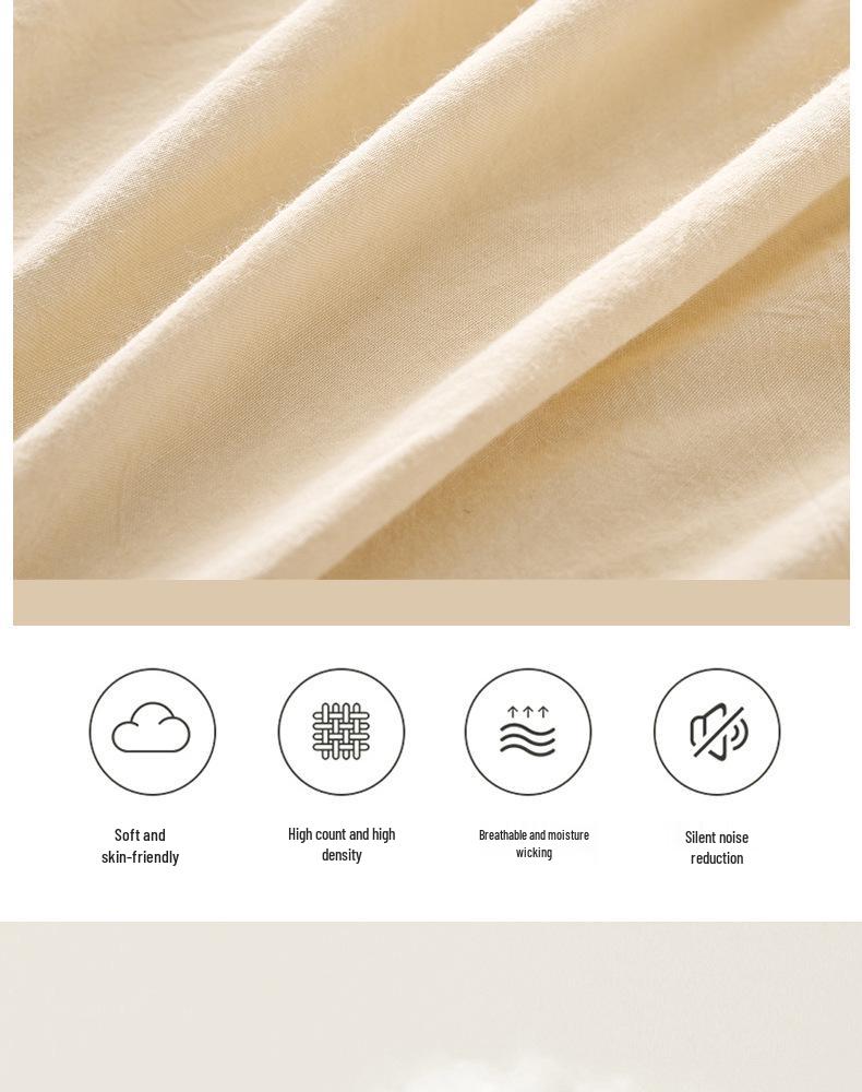 Washed Cotton Quilted Fitted Sheet - Solid Color, Full Wrap, Protective Cover for Home & Dormitory