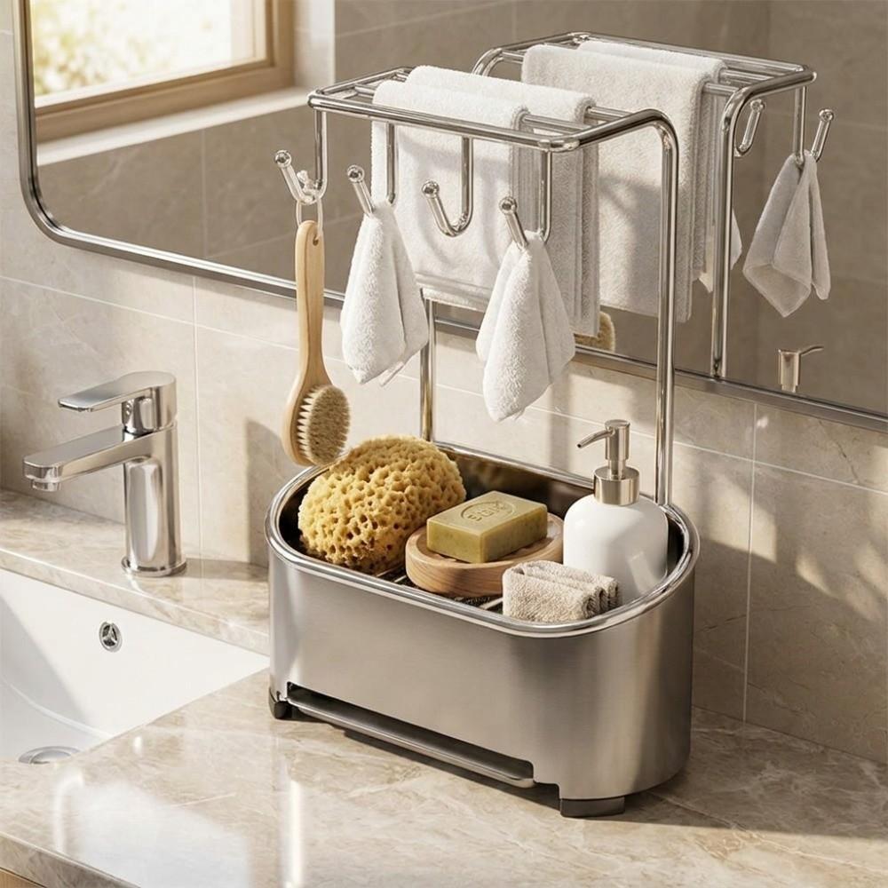 Drainage Base Sponge Drainage Rack Gunmetal Gray Multifunctional Kitchen Rack Cleaning Supplies