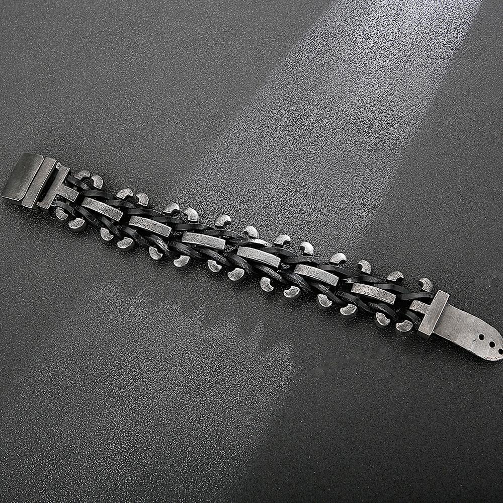 Men's Leather Bracelet Gothic 30MM Width Chain Bracelet With Belt Buckle Hip Hop Stainless Steel Wristband Adjustable Wrap Cuff Bangle