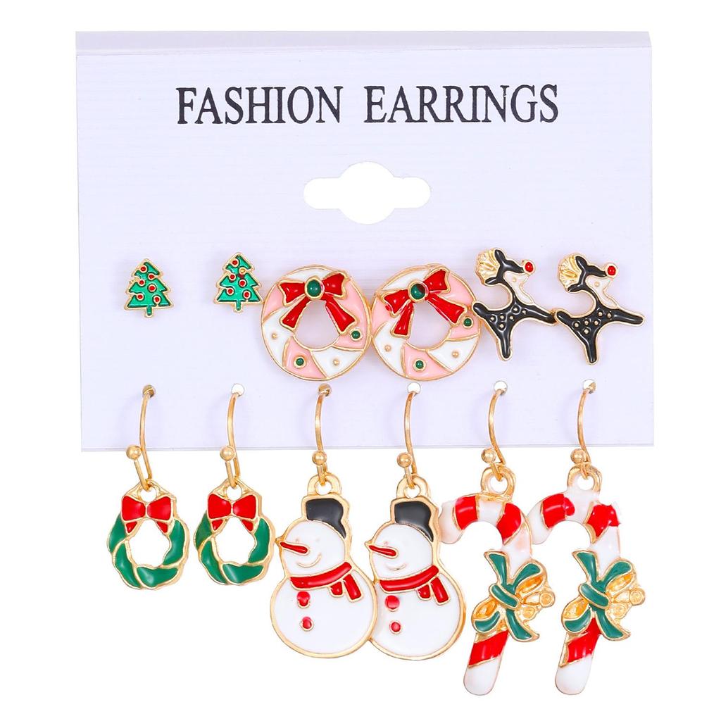 Eur-Am Christmas Earring Set: Creative Snowman, Snowflake, Reindeer & Tree Studs & Dangles