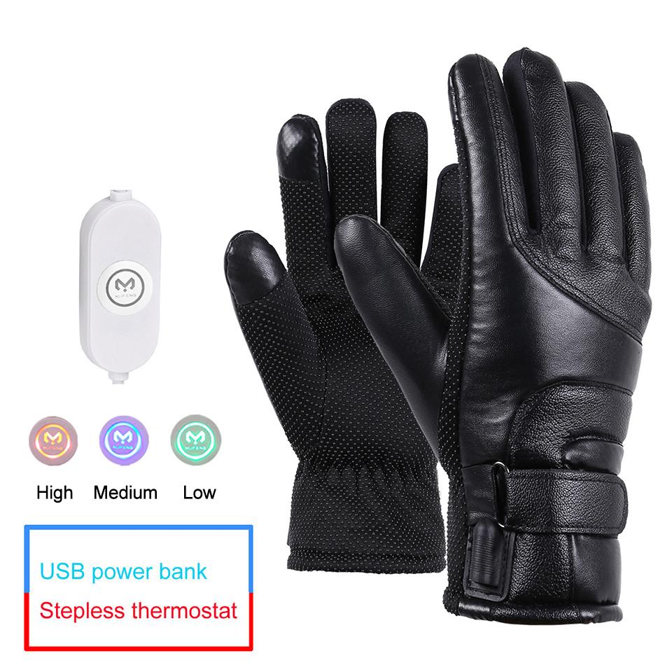 Motorcycle Heating Gloves Men Three Levels of Temperature Regulation Leather Waterproof Warm Gloves Touch Screen Outdoor Sports