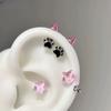 Red Zircon Wing Chain Piercing Earring For Women Men Gothic Silver Color Rivet Ear Bone Nail Earring Y2K Jewelry Accessories