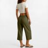 Women Casual Loose Fit Wide Leg Cropped Pants with Elastic Waist Drawstring and Side Pockets Cotton Linen Trousers