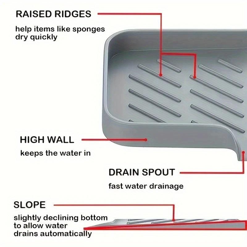 1pc Sink Silicone Tray With Drain Soap Sponge Storage Holder Countertop Sink Scrubber Brush Storage Rack Kitchen Organizer