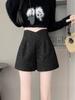 Women's Gray High-Waist Woolen Wide-Leg Pants: 2024 Autumn/Winter Slimming A-Line Shorts
