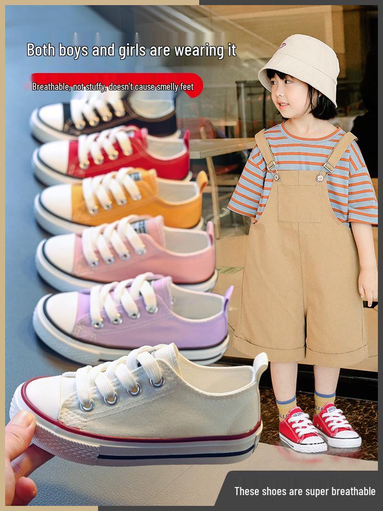 2026 Summer Korean Style Girls' Canvas Shoes: Soft Sole for Small, Medium, & Large Children – Ideal for School & Play