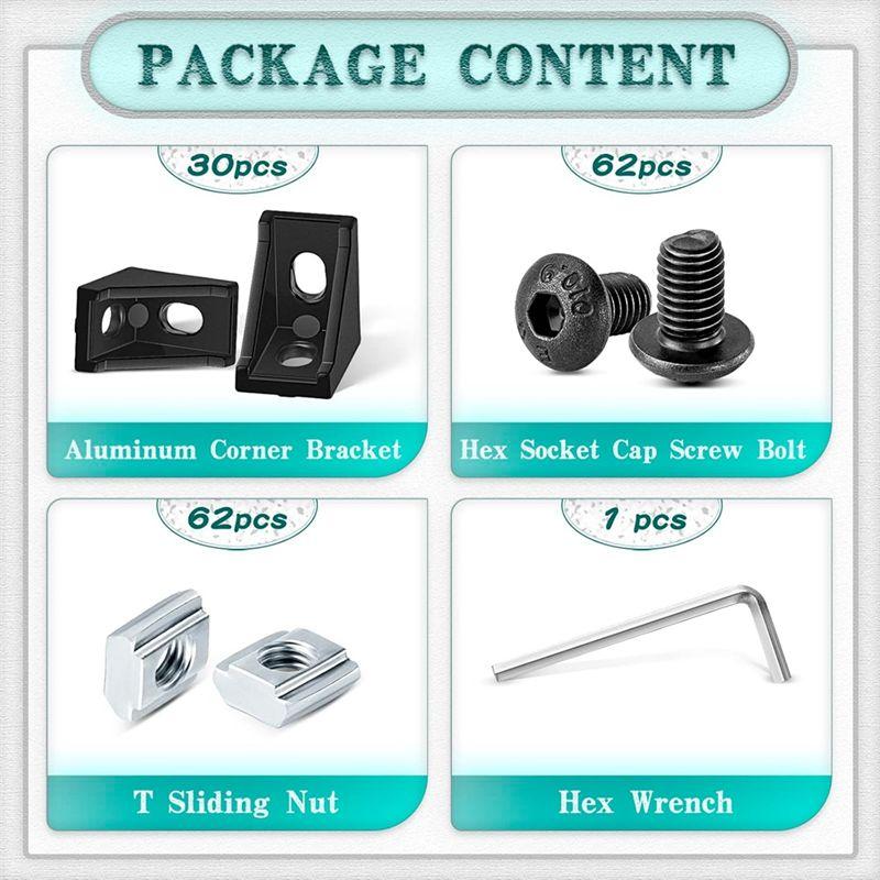 A74E-T Slot Nuts And Bolts Included In 30 Set 2028 Aluminum Profile Black Right Angle Corner Bracket Kit
