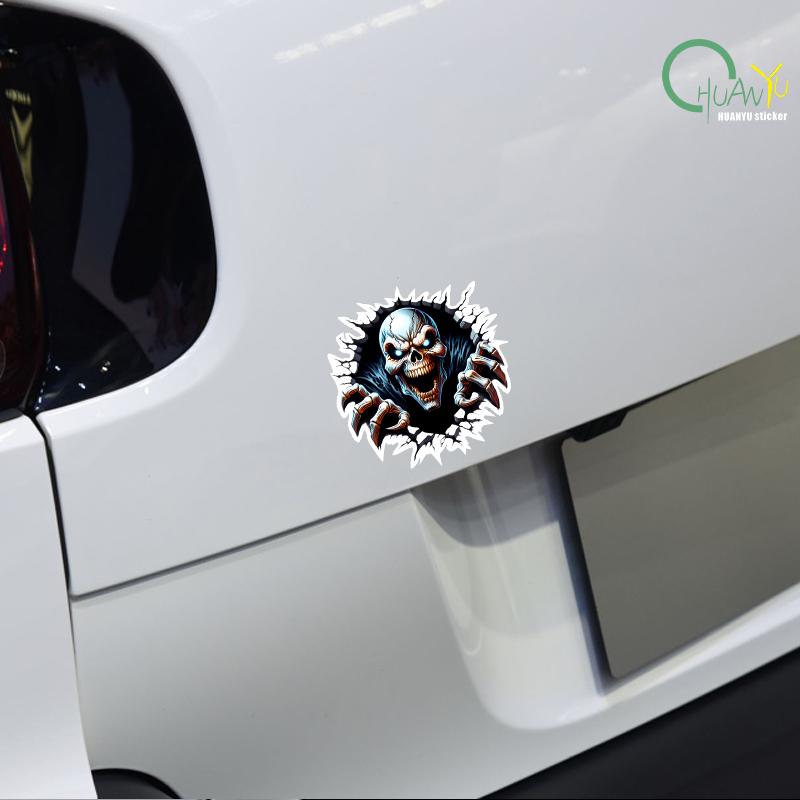 Skull car sticker for rear window; creative cartoon scratch cover for car body; decoration for electric vehicle