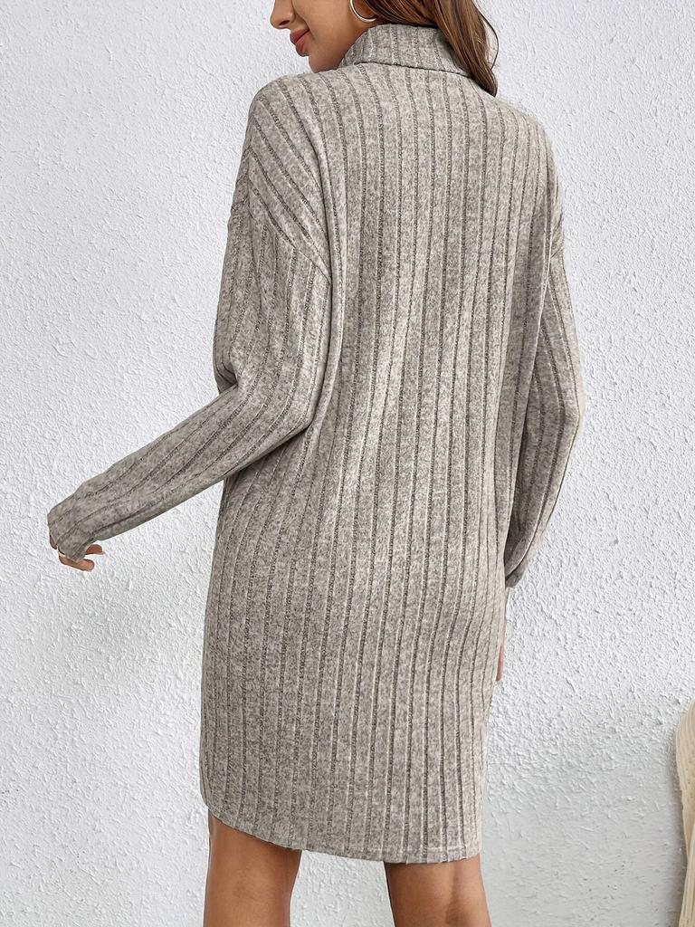 2024 Fall/Winter Women's Casual Solid Color High Neck Long Sleeve Knitted Dress