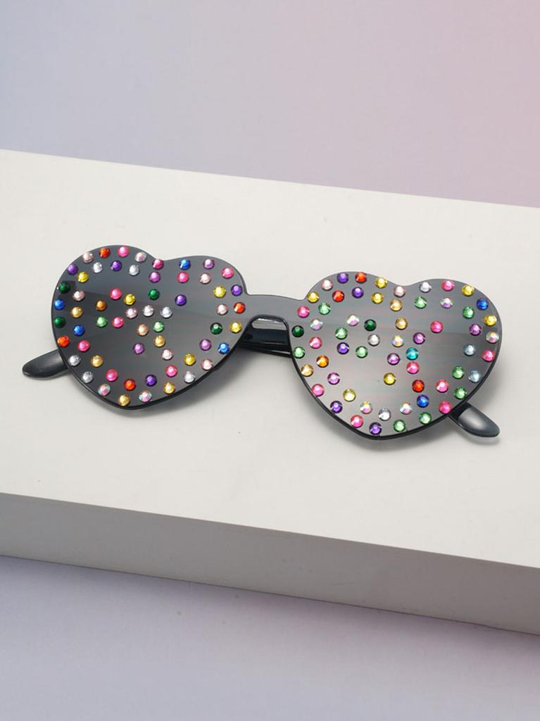 Trendy Heart Shaped Sunglasses For Women Sparkling Colorful Rhinestone Rimless Eyewear Summer Sun Glasses For Beach Wear KJ165