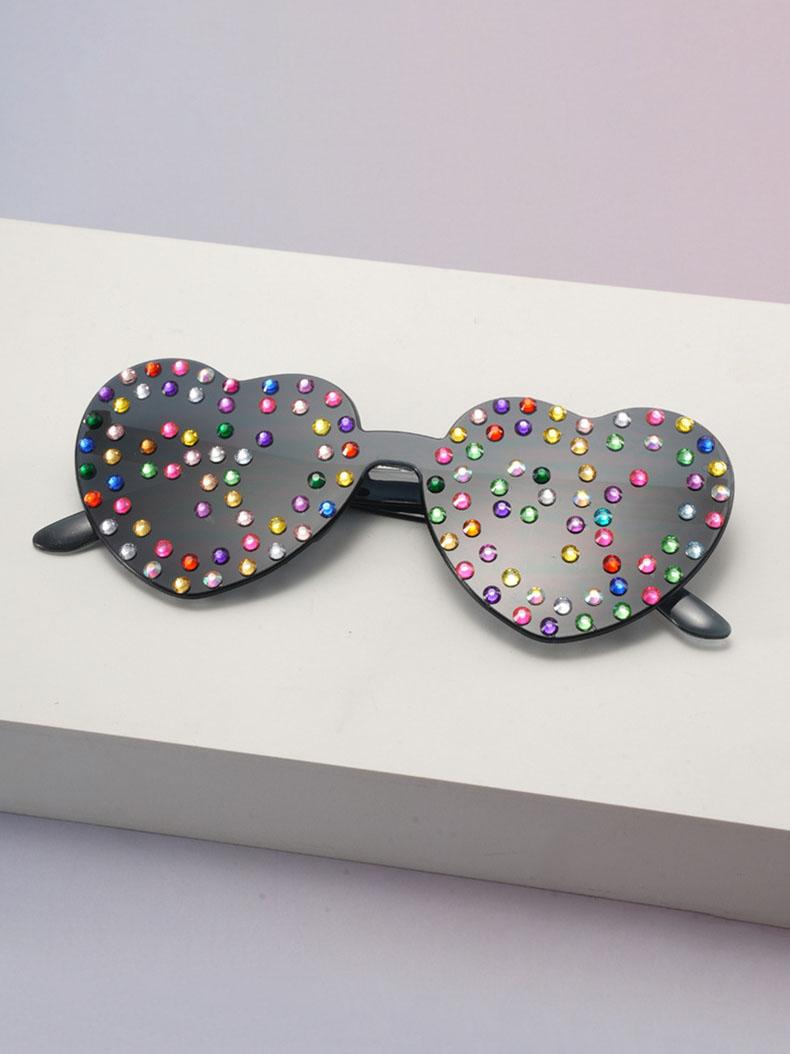 

Trendy Heart Shaped Sunglasses For Women Sparkling Colorful Rhinestone Rimless Eyewear Summer Sun Glasses For Beach Wear KJ165