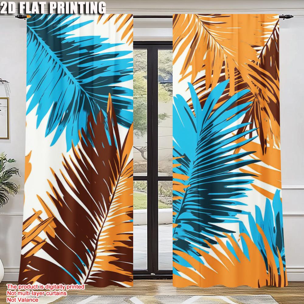 2pc    Window Drapes Tropical Leaves Durable Polyester  Without Electricity Versatile Suitable for Living Room   Outdoor Decor