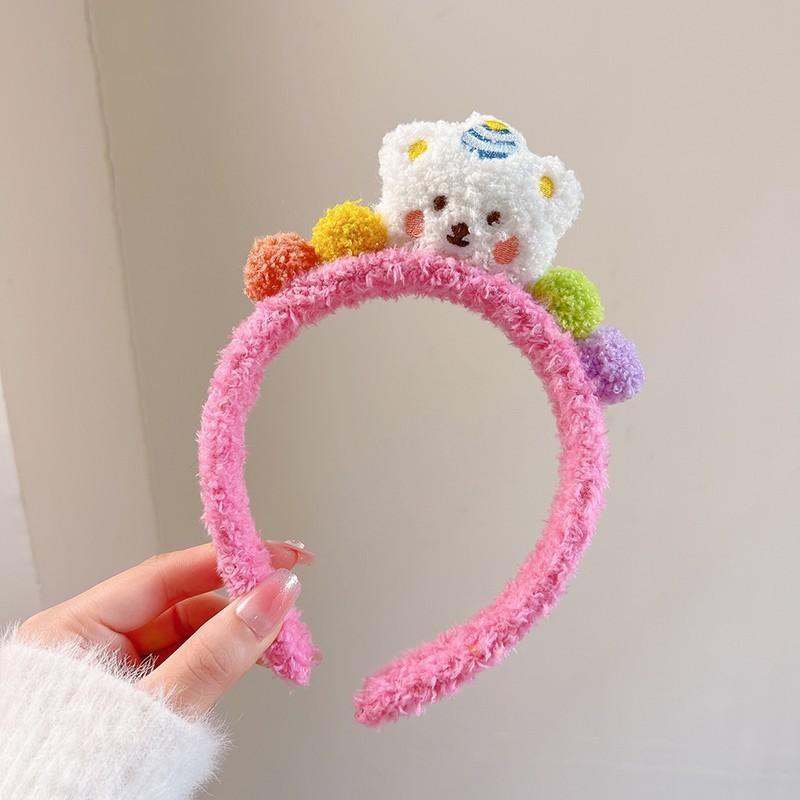 Handmade Fluffy Bear Headband Autumn Winter Plush Wash Face Hair Band Colorful Cartoon Hair Accessories