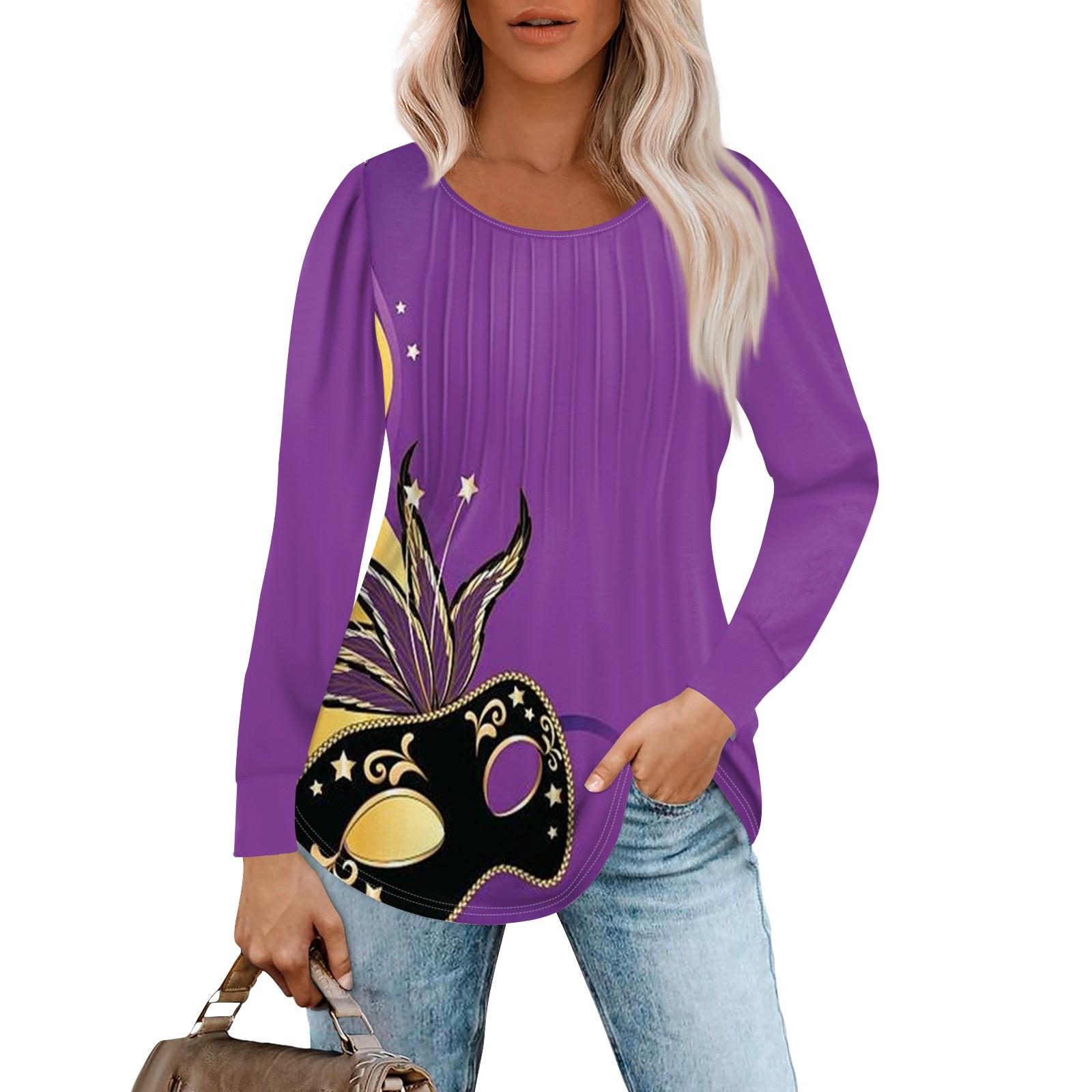 

Женская повседневная футболка с круглым вырезом и длинными рукавами, с принтом «Карнавал», плиссированная футболка S фиолетовый