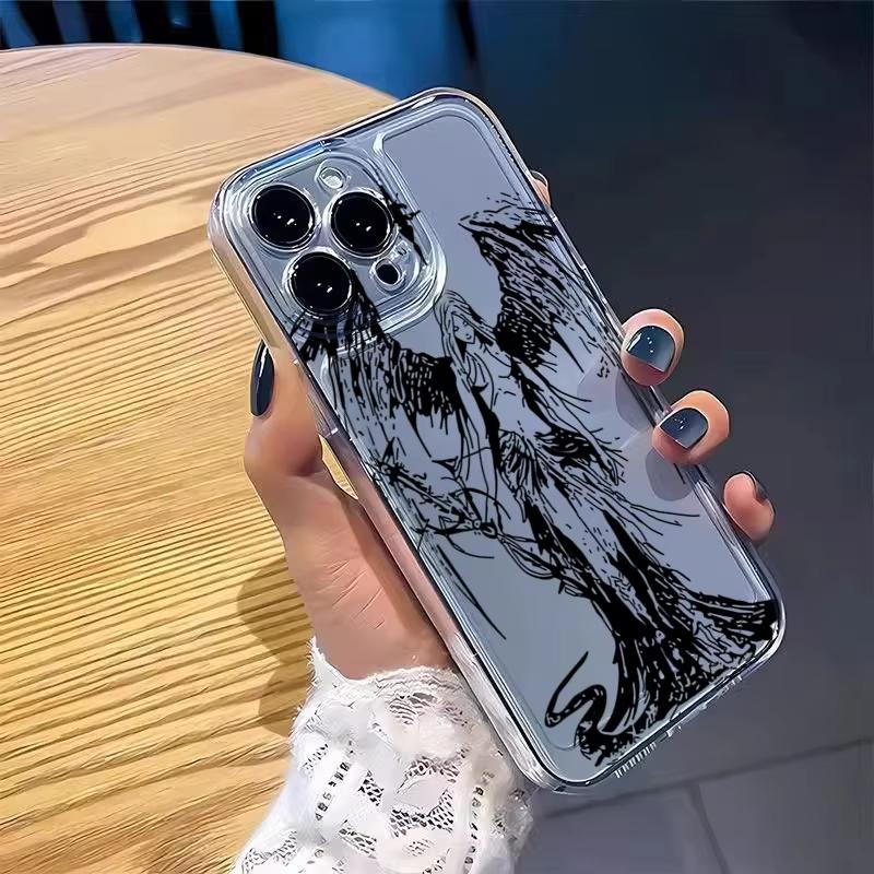 INS Style Space Angel Girl Transparent Phone Case For iPhone 16E 16 15 14 13 Pro Max 11 12 Mini XS XR X 7 8 Plus SE 2 Cover