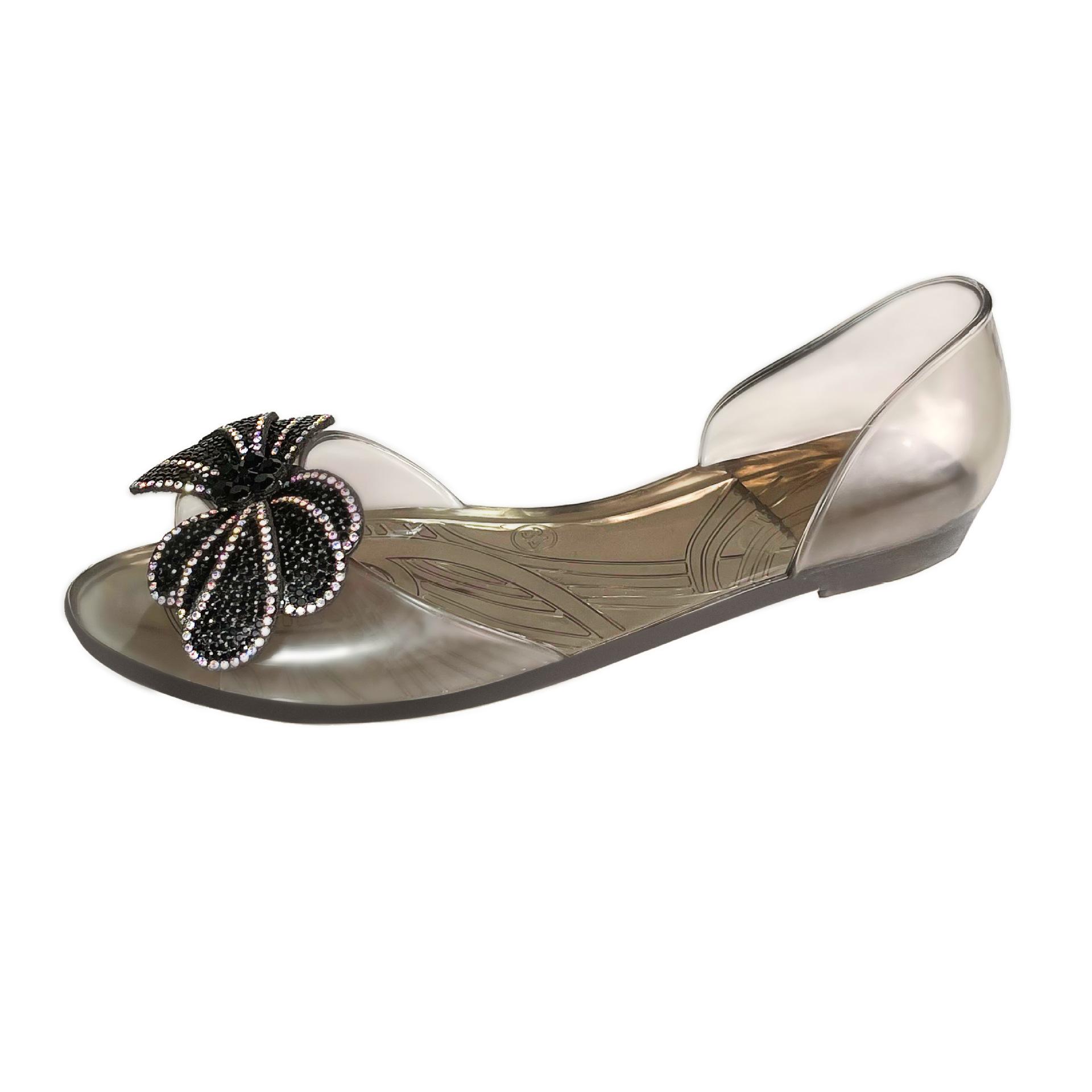 

Ladies Single Shoes Fish Mouth Shoes Transparent Rhinestone Crystal Shoes Comfortable Casual Flats 36 прозрачный черный
