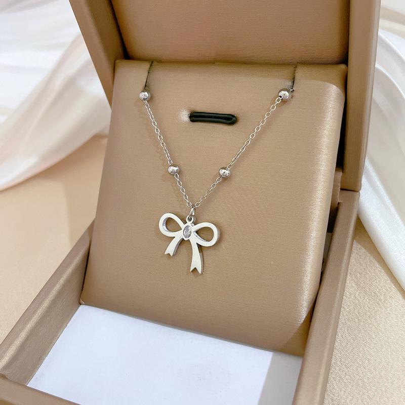 Zircon Bow Simple Wind Furnace Real Gold Necklace Female Collarbone Chain Accessories