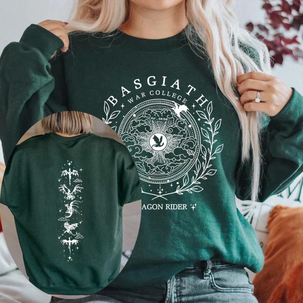 Vintage Basgiath War College 2-Sided Swetahirt Fourth Wing Hoodie Unisex Crewneck Sweatshirts Casual Long Sleeve Dragon Pullover S