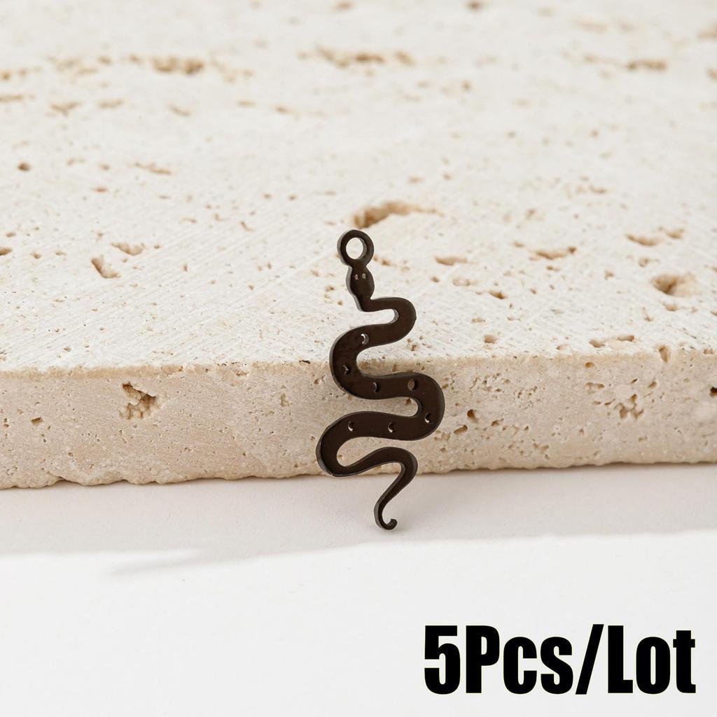 5-Piece Set: 18K Gold Plated Stainless Steel Zodiac Animal Snake Pendant Charms with Hollow Geometric Design
