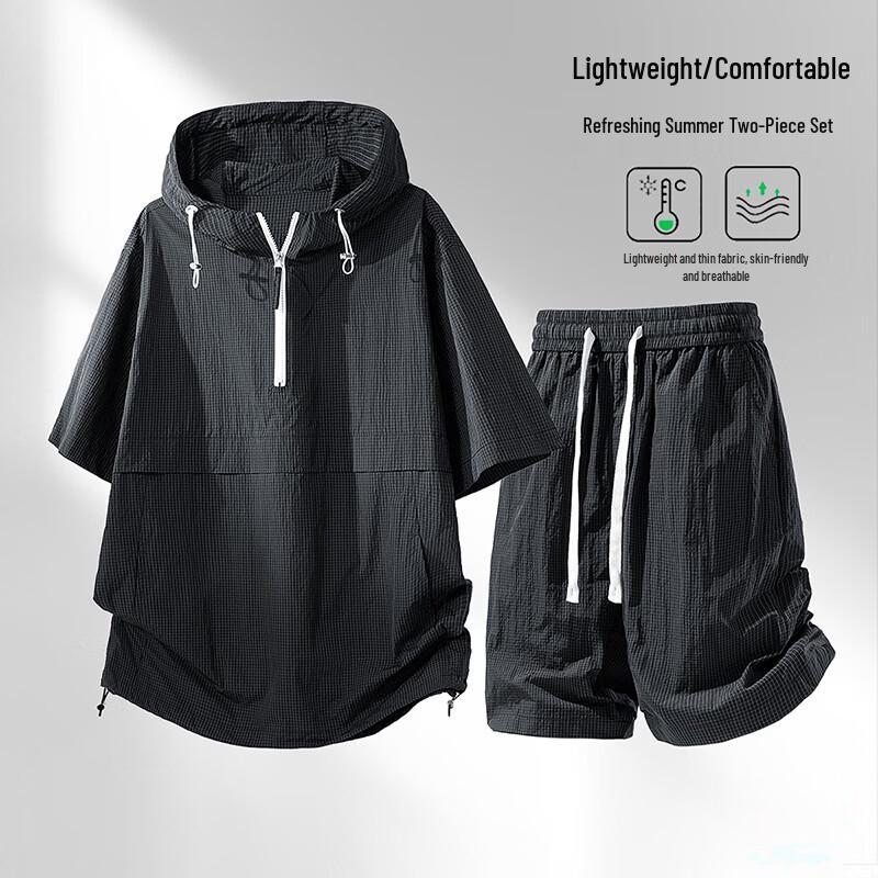 MEDE Men s Summer Lightweight Hooded Short Sleeve Shorts Set 3XL