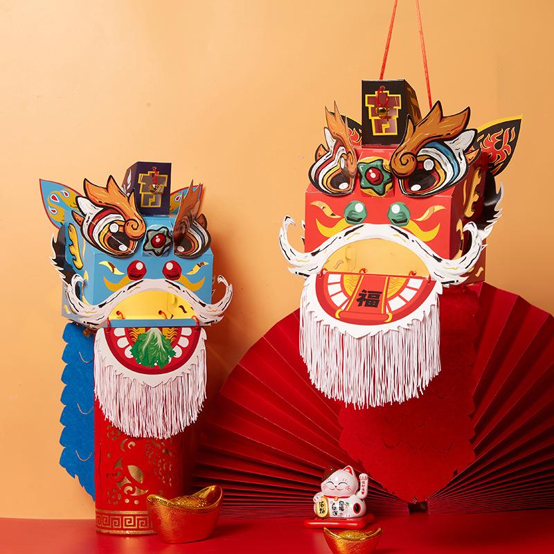 China Löwe Drachenboot Tanz Laterne DIY Bastelmaterial Unfertige Löwentanz Kopfbedeckung Neujahr Mondfest Dekoration
