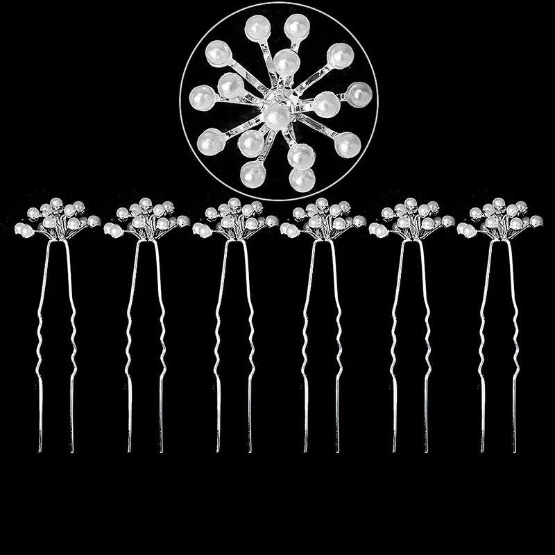 6PCS Popular Handmade Wedding Hair Pins Bridal Crystal Pearl Flower Hair Clip Bridal Hair Jewelry Accessories