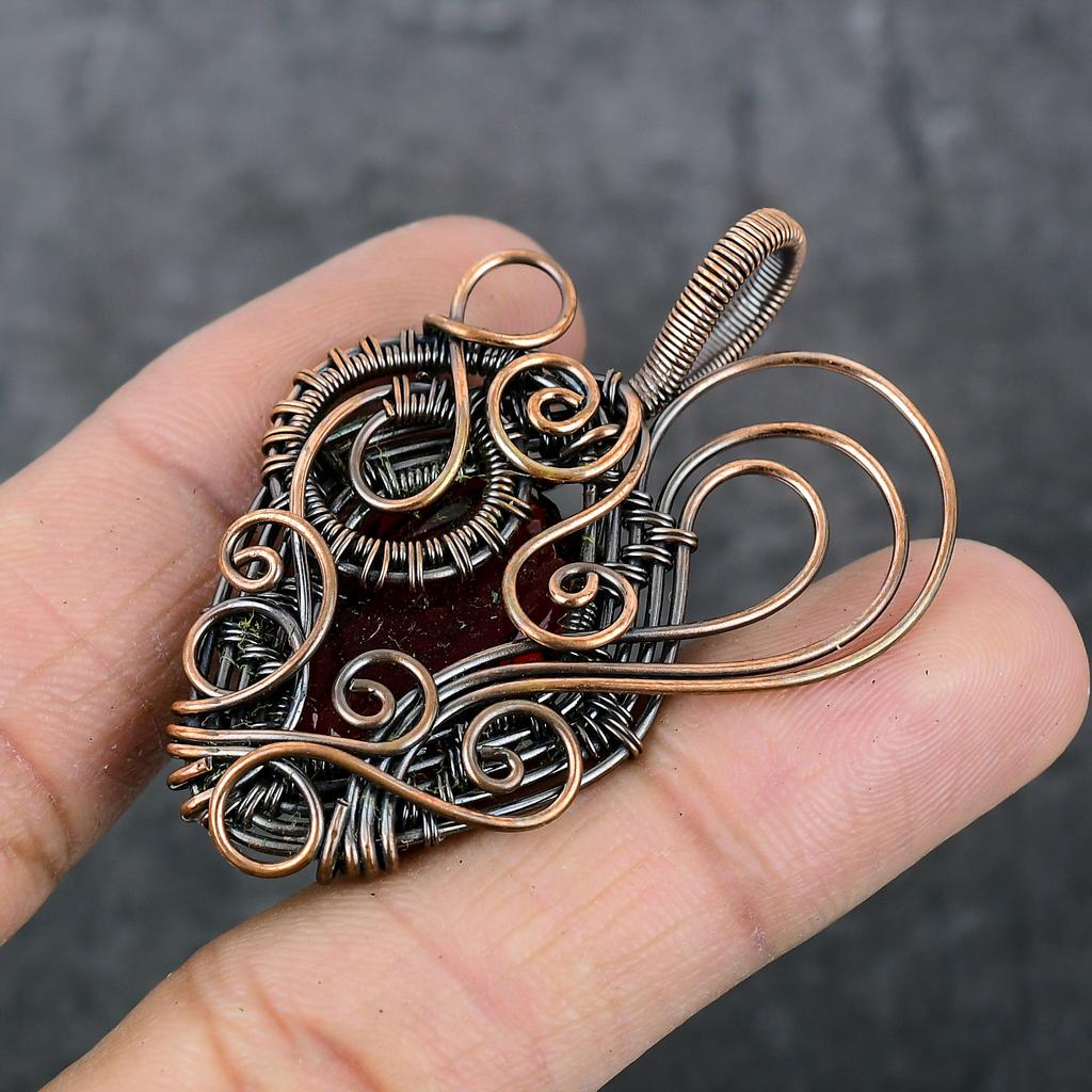 Natural Garnet Gemstone Copper Wire Wrap Gift Jewelry Pendant 2.21" a7E77